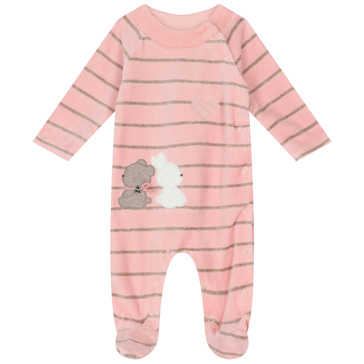 Baby Girls Pink Velour Babygrows (2 Pack), 1, hi-res
